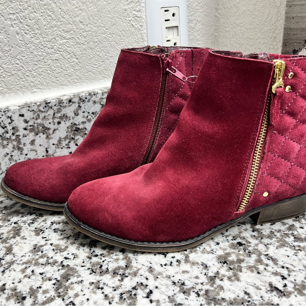 White Mountain Red Ankle Booties with Quilted Detail